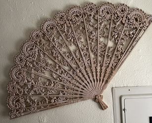 Large Cream-Tan Vintage Decorative Fan/Wall Decor/