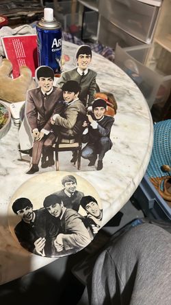 Vintage Beatles Cardboard Standee and Pin Button