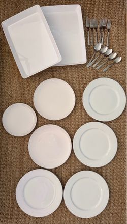 Threshold white plates , white platters silverware bundle