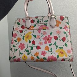 Kate Spade Madison Strawberry Garden Printed Medium Satchel, Pink Multi USED