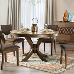 Brand New Walnut & Brown 5pc Formal Dining Table Set 