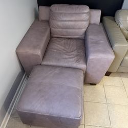 Modern Lavender-Gray 100% Leather Armchair with Ottoman - Gently Used $350 OBO