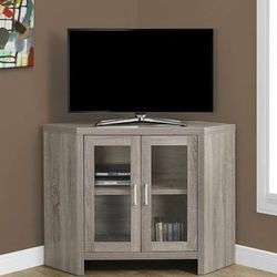 Farmhouse Corner TV Stand With Glass Doors, 42", Dark Taupe