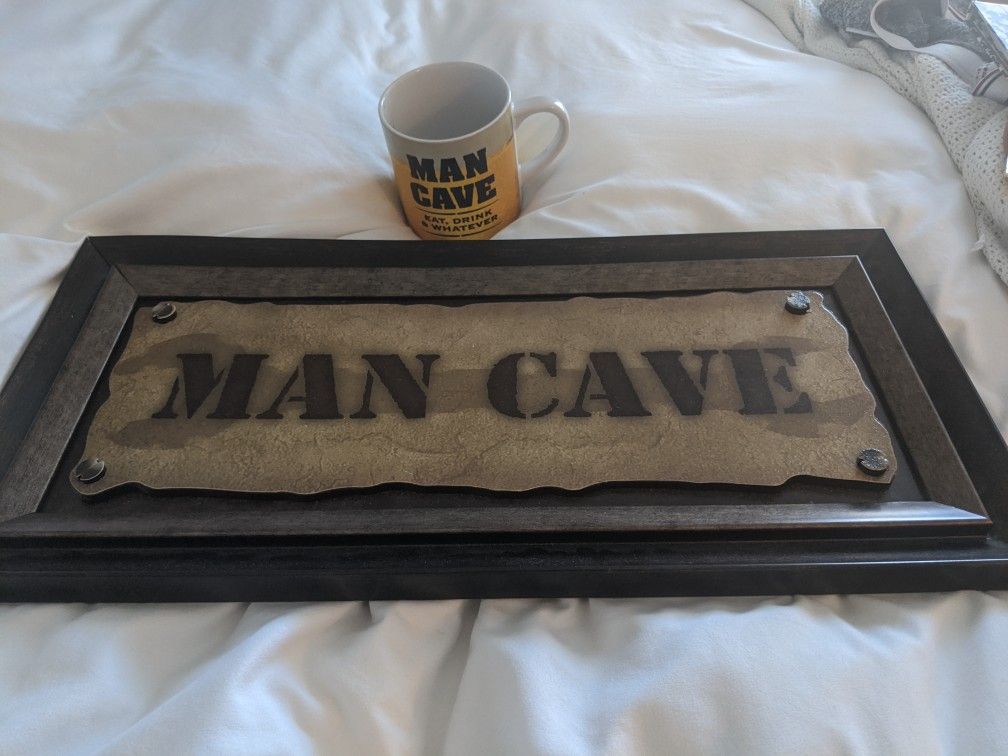 Man cave sign and mug