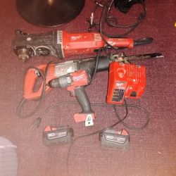 Milwaukee Whole Hog ,And Milwaukee Sawzall And One Milwaukee Hammer Drill With 2 5.0 Batteries 
