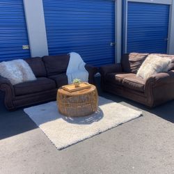 Nice faux suede Brown couch set with queen size sofa sleeper