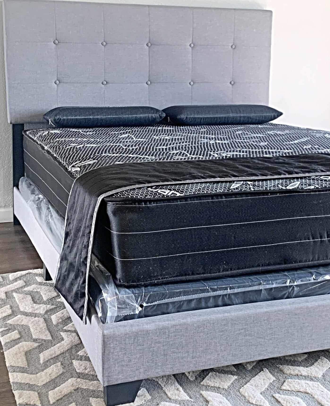 Brand New Queen Size Grey Bed Frame With New Mattress Set/Fast Delivery