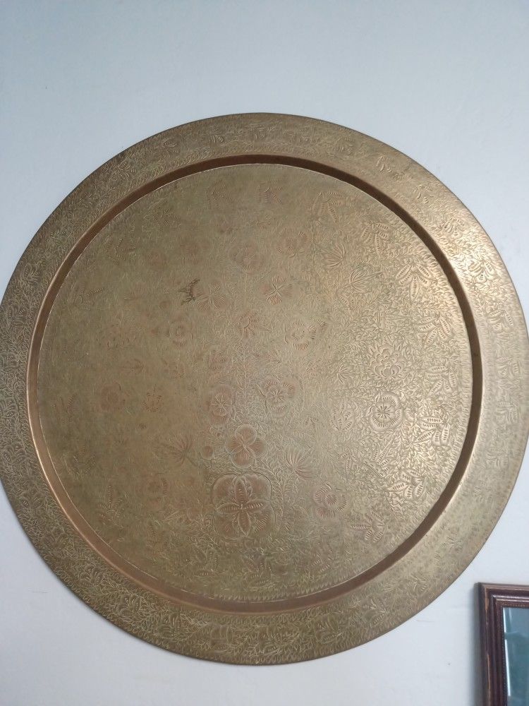 Large Brass Wall Tray. Flower design. 25" x 25"