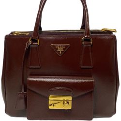 EXCELLENT Prada Saffiano Vernice Galleria Leather Double Zip Front Pocket Tote Cherry  Gift Christmas New Year Weekend Party Birthday
