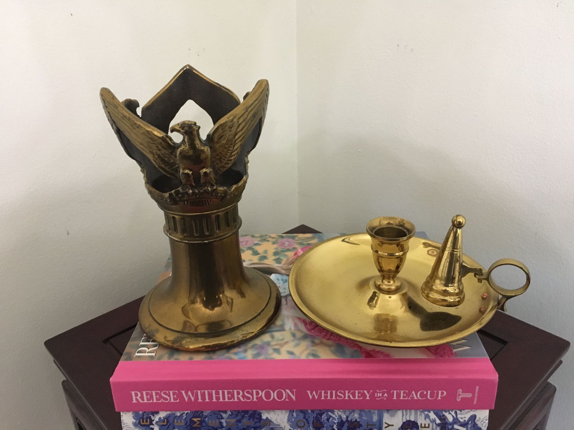 Two vintage brass candleholders