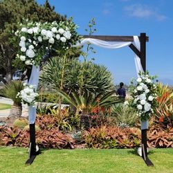 Rustic Wood Wedding Arch White Flowers Draping