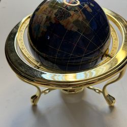 Vtg Tabletop Globe Blue Tapis And Brass Stand With Compass