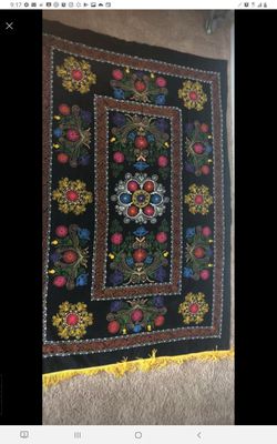 Hand Embroidered Wall Hanging Uzbek Silk Suzani Blue sky Vintage Embroidery