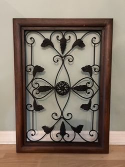 Painted Black Metal And Dark Brown Wood Wall Hanging Decor