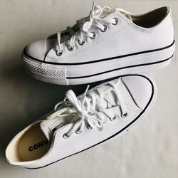 White Low Top Converse Platform 7.5