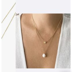 Adornia 14K Gold Plated Star & Baroque Pearl Layered Necklace