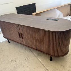 NEW 55” Tambour Door TV Stand with Charging port Walnut $120