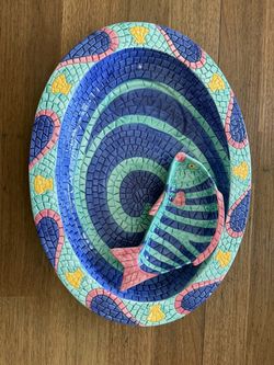 Vintage 1995 Clay Art Ceramic Mosaic Fish Chip & Dip Set