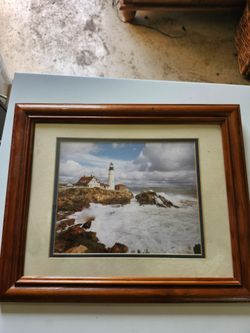 Framed Portland Head Lighthouse Coastal Wall Art Photo Print Maine Nautical Decor