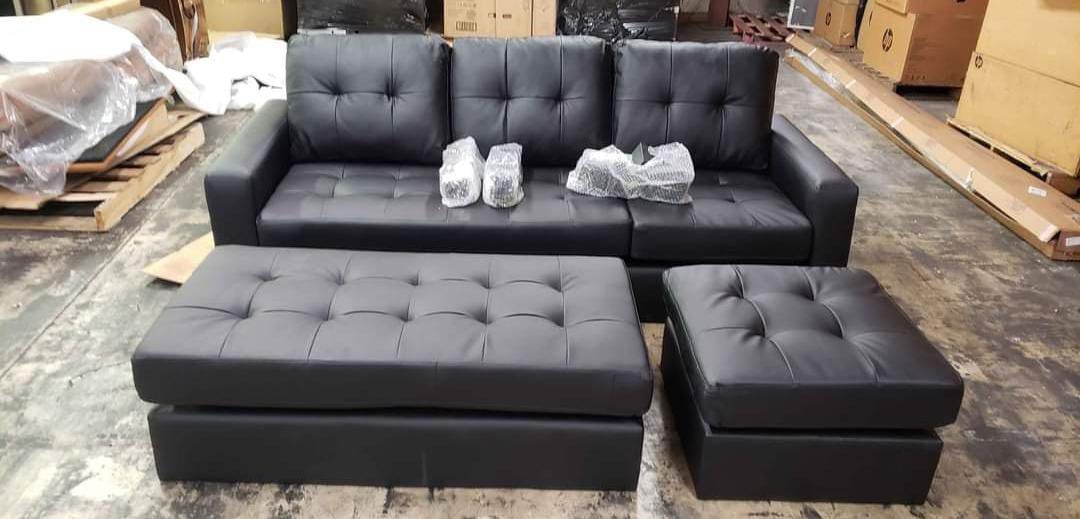 Lyssa Black Bonded Leather Match Sectional Sofa with OTTOMAN 