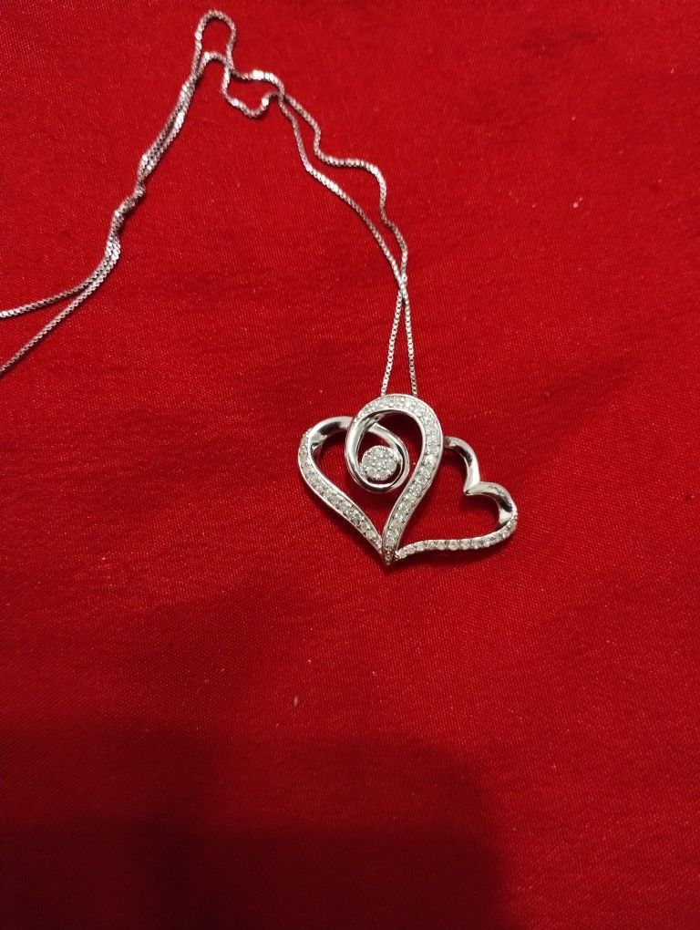 Sterling Silver 1/2 Ct.T.W. Diamond Dual Heart Pendant