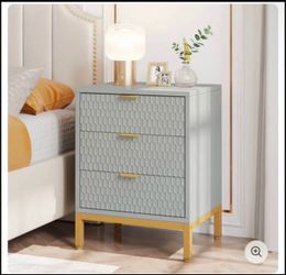 Grey Modern Nightstand, 25.8" Tall Bedside Table With 3 Drawers