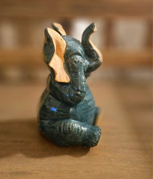 Blue Ceramic Elephant Figurine