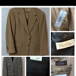 2 Coat Lot Bill Blass Camel Hair 41R Two-Button Jacket Blazer Oscar Del Renta 
