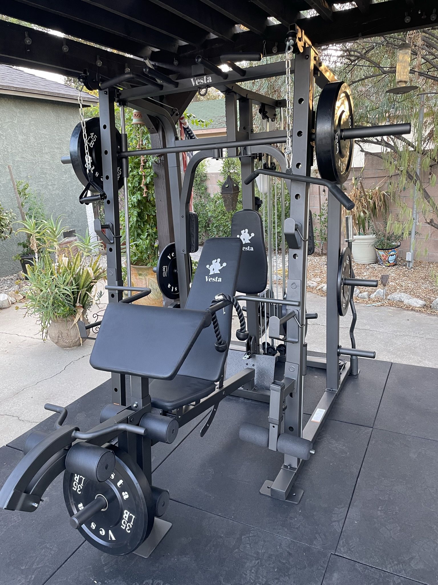 Vesta Fitness Smith Machine 1001 w/Bench Attachment 245lb Cast Iron Olympic Weights 7ft Olympic Bar Fitness Gym Equipment FREE DELIVERY 🚚