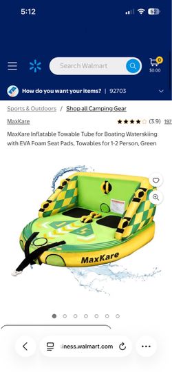MaxKare Inflatable Towable Tube for Boating Waterskiing with EVA Foam Seat Pads, Towables for 1-2 Person, Green