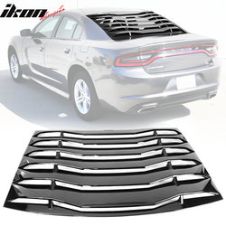 Fits 2011-2023 Dodge Charger IKON Style Rear Window Louver Cover - Gloss Black