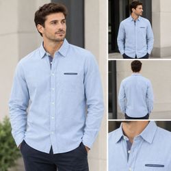 BOSS Hugo BOSS Orange Men's Slim Fit Pocket Blue Cotton Casual Shirt Size S EX