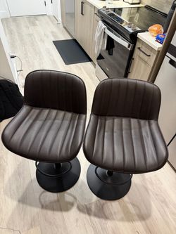 Brown Faux Leather Swivel Bar Stools – Set of 2