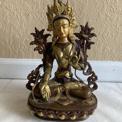 Large Handmade Green Tara Buddha Statue 13”x7.5”