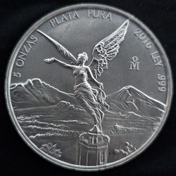 2016 5oz Mexican Silver Libertad coin. 