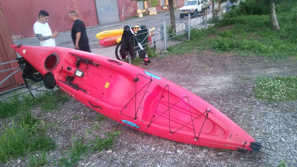 Kayak with fishing setup