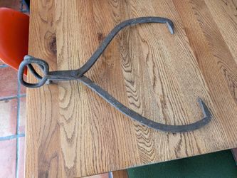 Large Antique vintage cast iron forged ice tongs, ice man block ice tongs, ice hook, antique tools