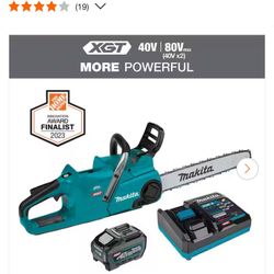 Brand New Makita XGT 18 in. 40Vmax Chainsaw Kit with battery and charger (5.0Ah) (Retail $630)
