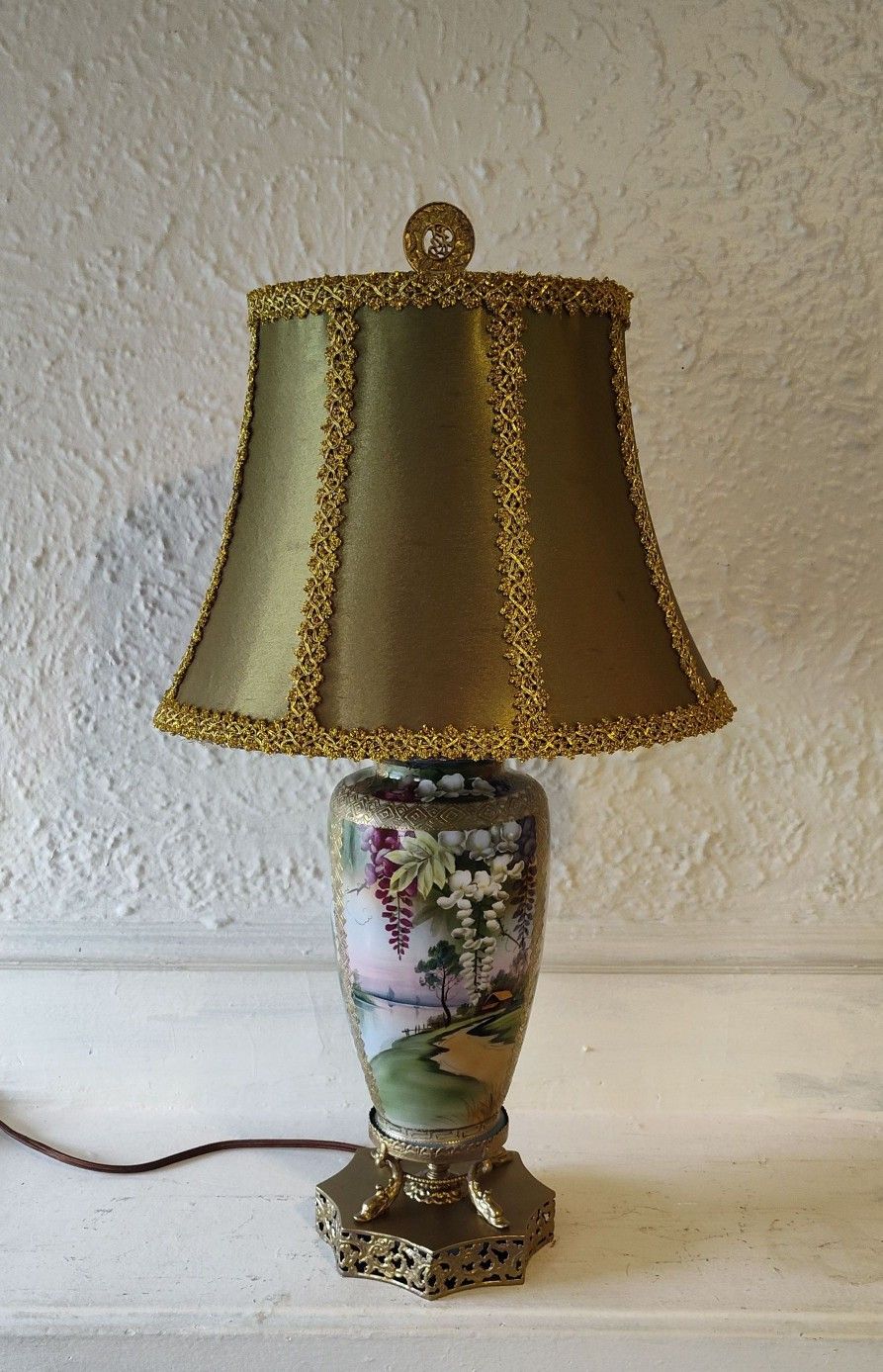 Antique, Nippon Porcelain, Hand-painted Lamp. 26" Tall, Nice Condition.