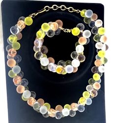 MONET💥VINTAGE~RARE FIND💥 Pastel Wisteria Parure Lucite Necklace & Bracelet Set