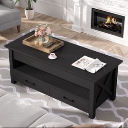 Lift Top Coffee Table 47.2"with Storage Drawers and Hidden Compartment,