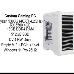 Custom Gaming PC – Ryzen 5300G (4.2GHz) + RX 5500 – 16GB RAM – 512GB SSD – Windows 11 Pro