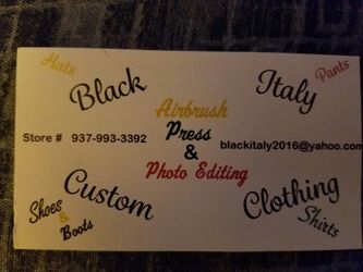 Custom air brushing on shirts and shoes and ever press work
