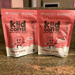2 Kiid Coffee Chocolate Latte - 99.9% Caffeine Free - Decaf Coffee 12 servings packages. Exp 5/2027. Sealed. 