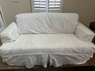 White Slipcovered Loveseat Sofa
