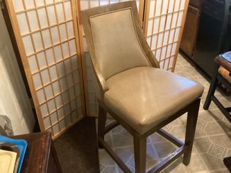Heavy Wood & Leather Swivel Chair Good Condition