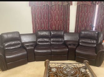 Brown Leather Sectional Recliner Sofa