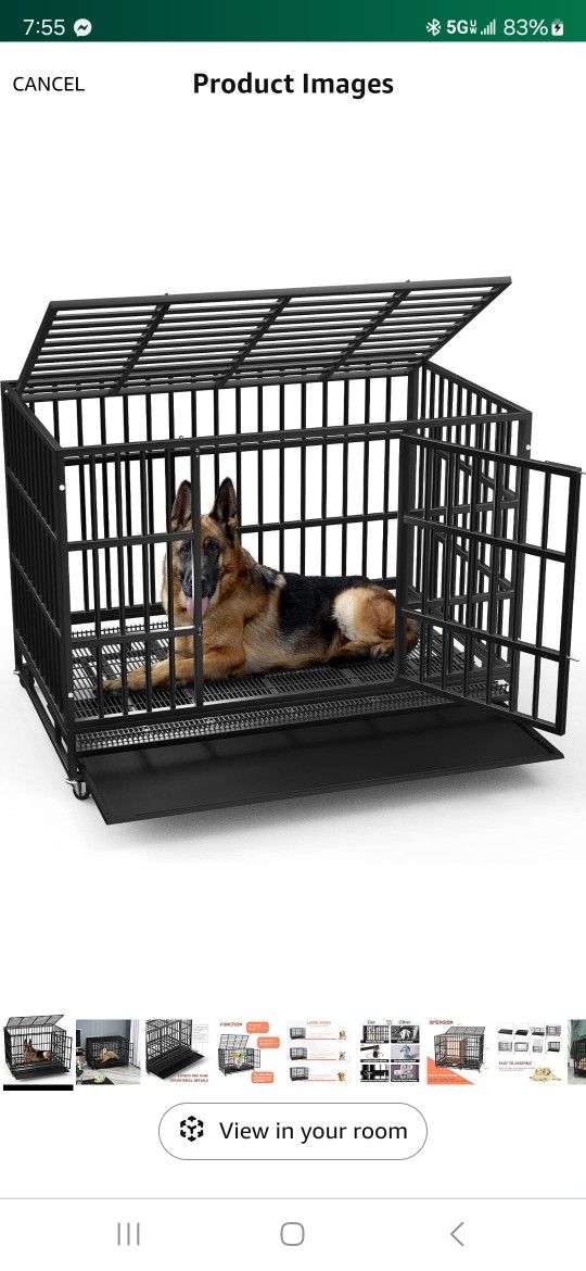  48/38 inch Heavy Duty Indestructible Dog Crate, Escape Proof Dog Cage Kennel with Lockable Wheels