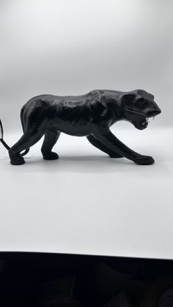 Vintage Black Panther Figurine 18” Leather Handmade Retro Decor