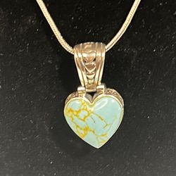 Beautiful Italian Silver And Turquoise Pendant And Chain